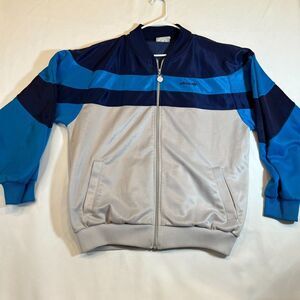 Vintage Adidas Track Jacket Large Men's Gray Blue Classic Ribbed Pocket Full Zip